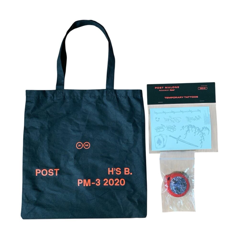 Post Malone 2020 Runaway Tour Rare VIP Tote Bag w/ Cushion Keychain & Tattoos